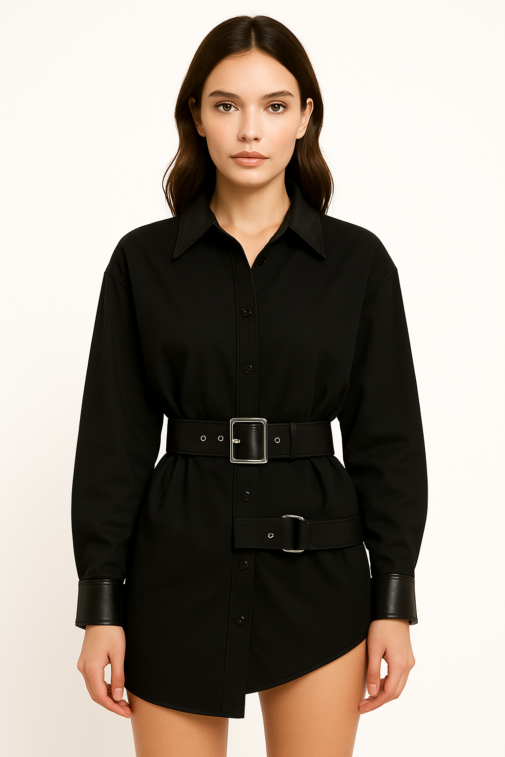 Blusa de popelín con cuero