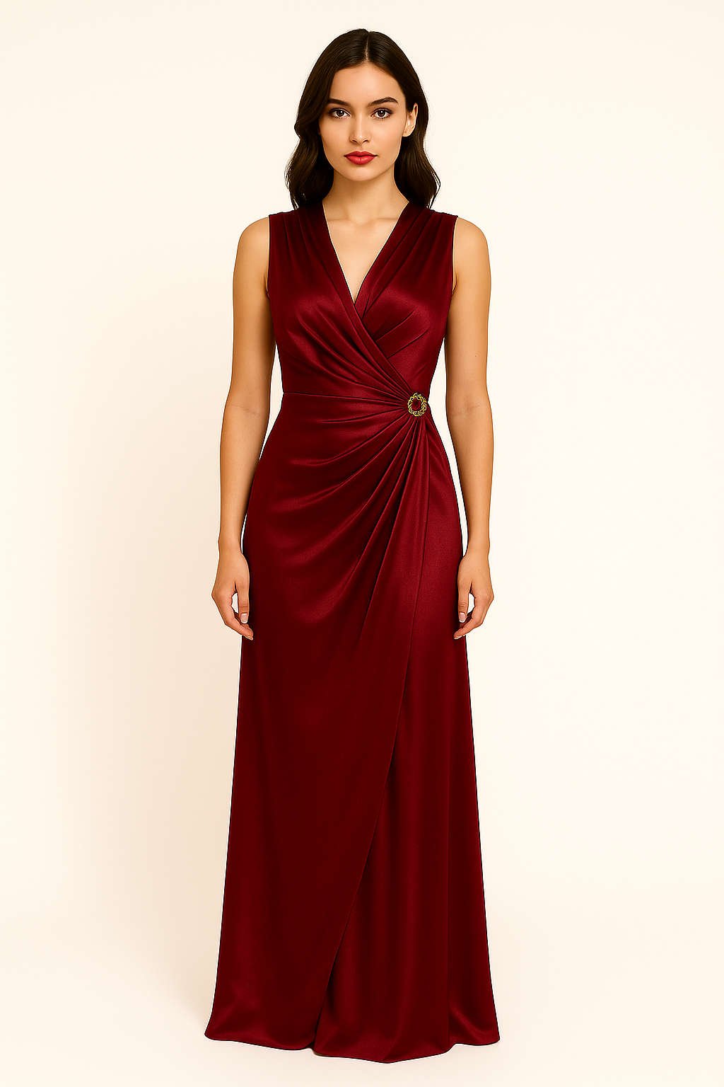 Vestido drapeado en saten de seda