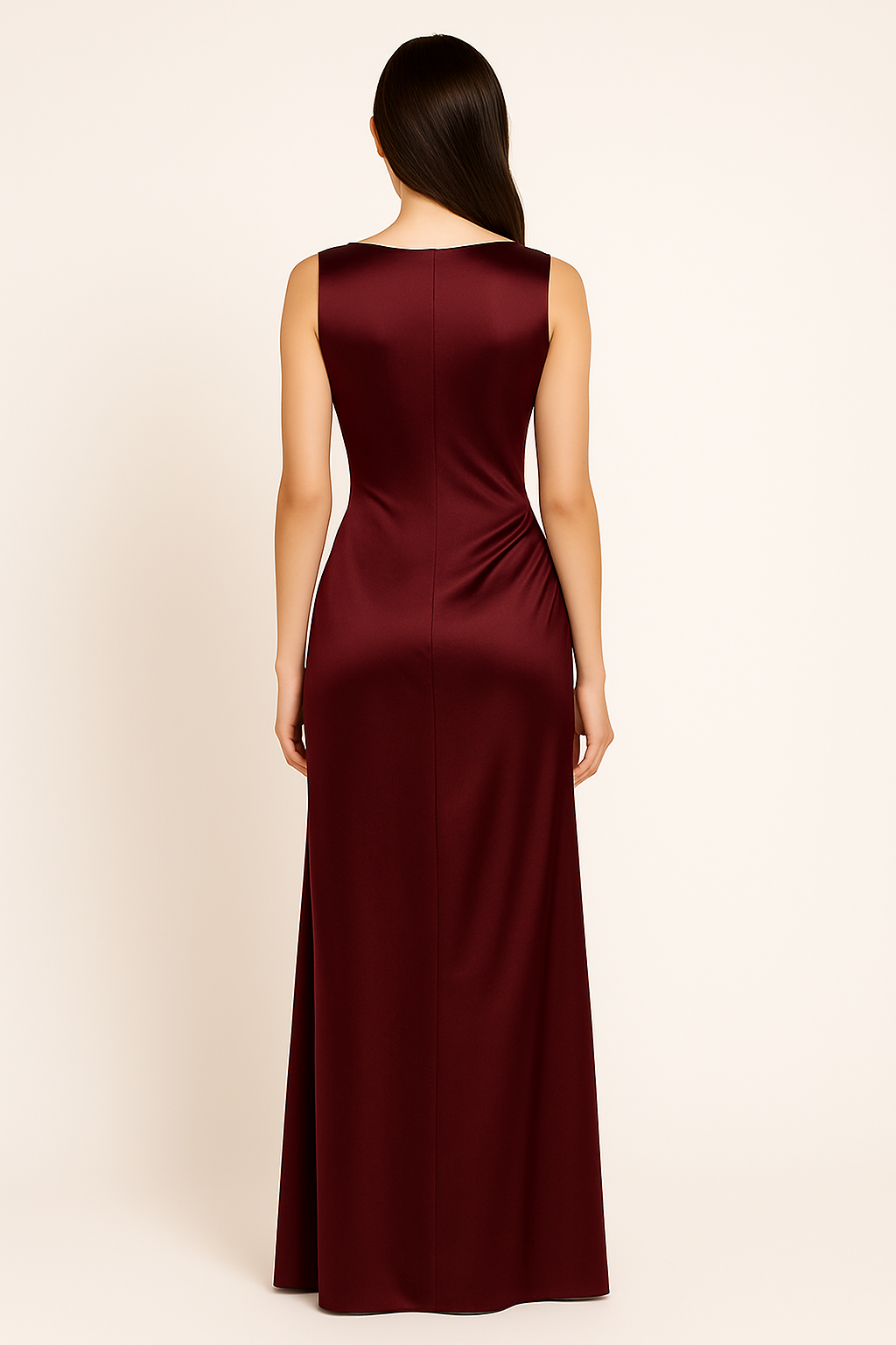 Vestido drapeado en saten de seda