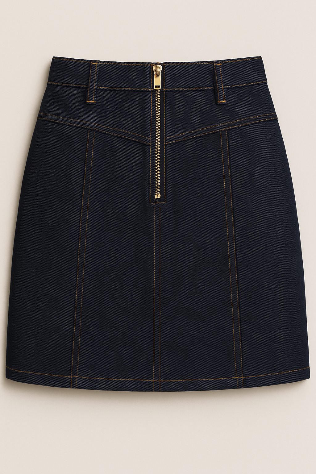 Falda corta con costuras cargadas