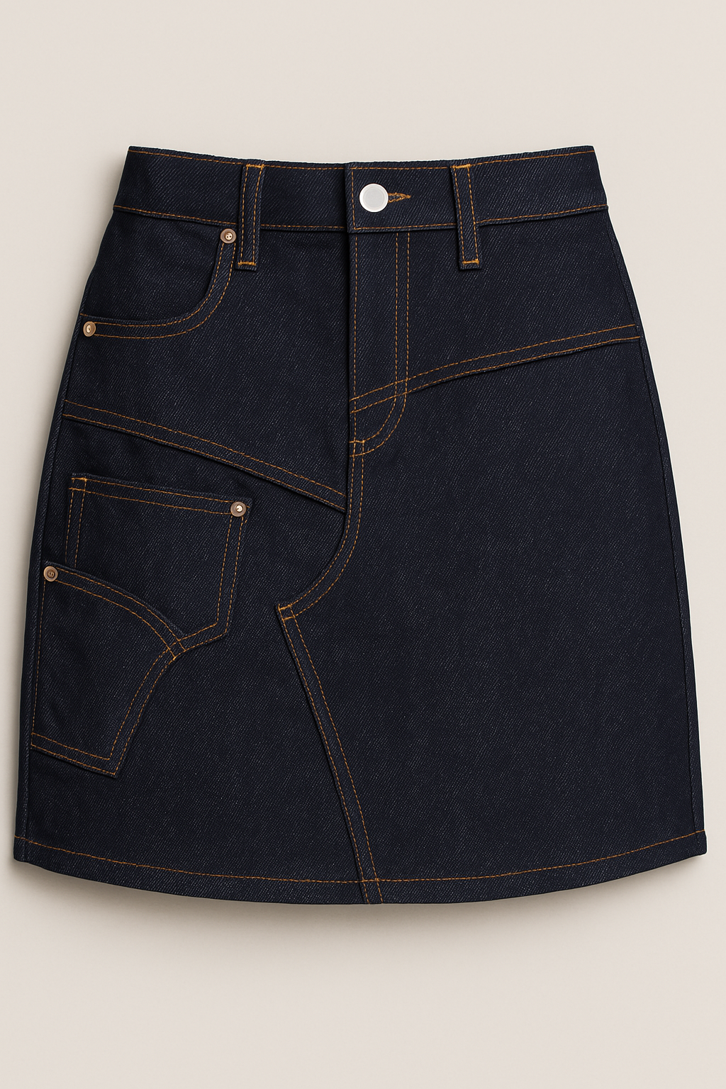 Falda corta con costuras cargadas