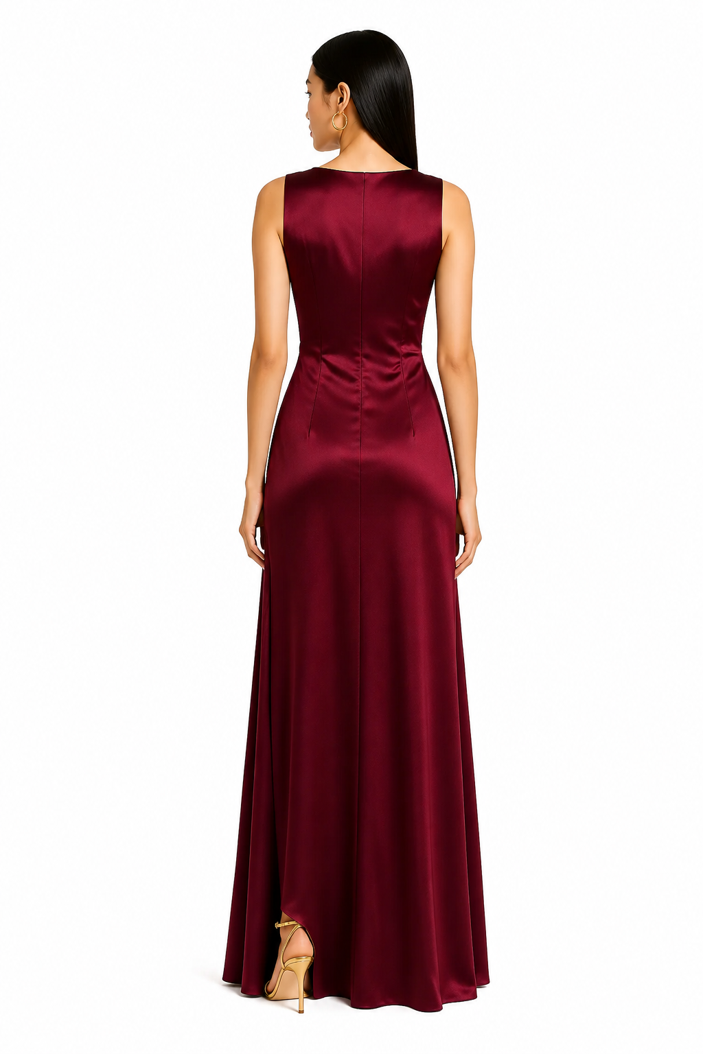 Vestido drapeado en saten de seda