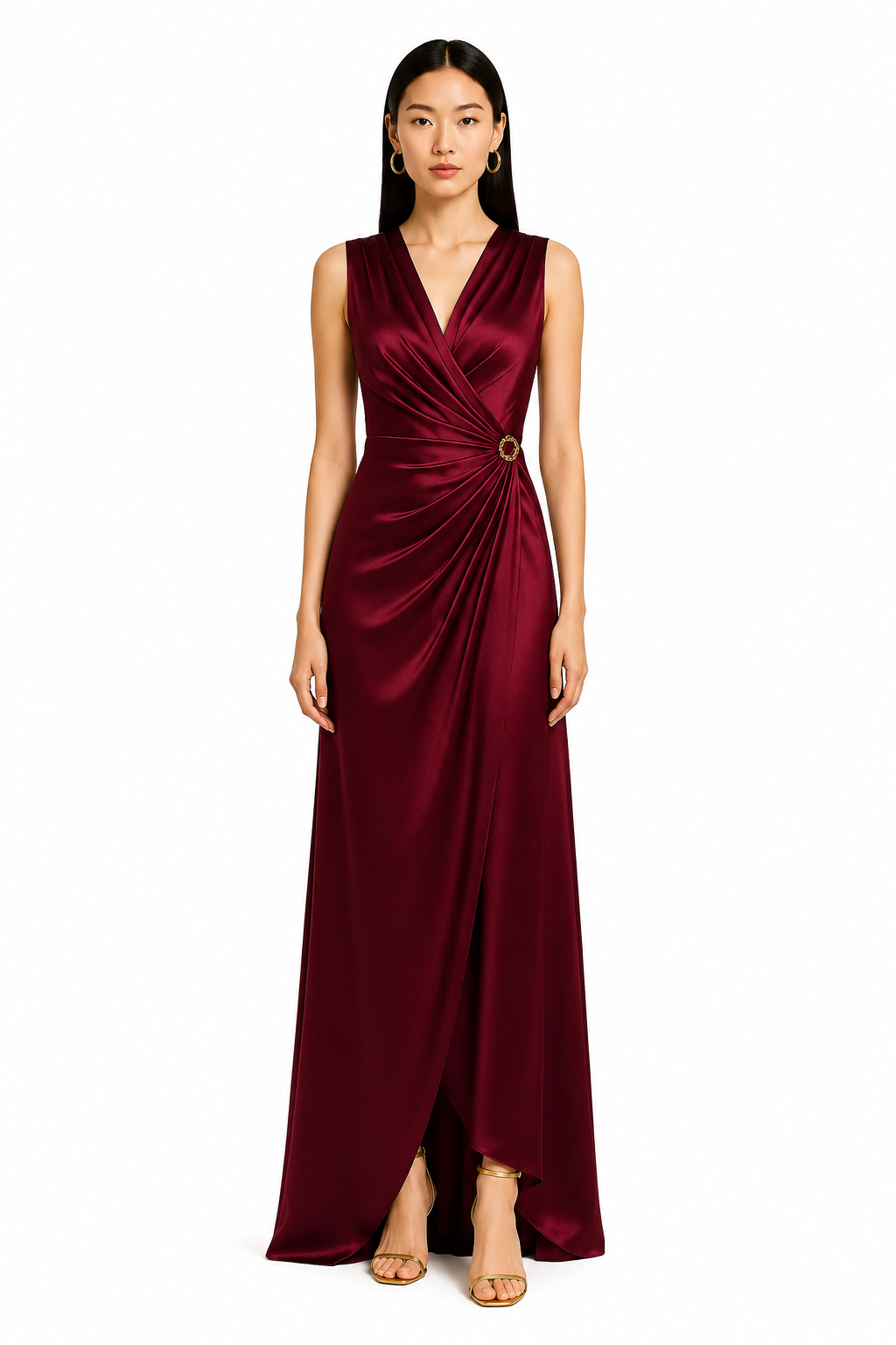 Vestido drapeado en saten de seda